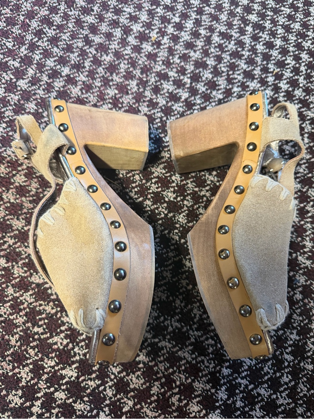 Mou Tan Suede Platform Clogs with Stud Accents